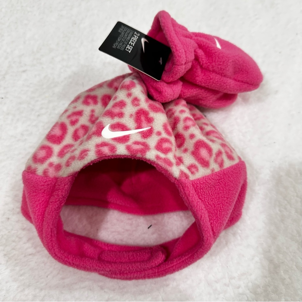 Pink Baby Nike Hat and Mitten Set